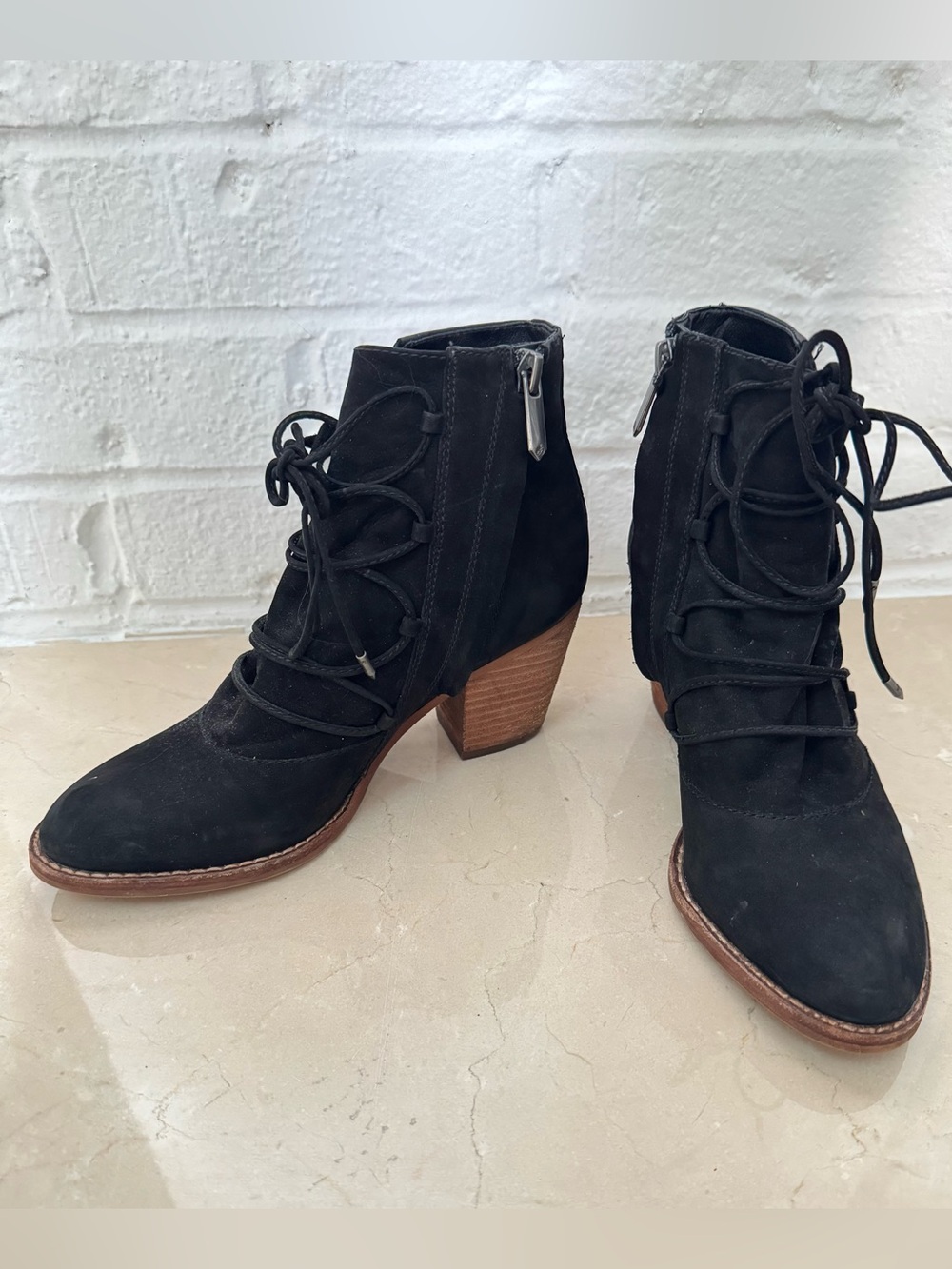 SAM EDELMAN Women's Black Suede Lace-Up Ankle Boots w Side Zipper Size 5.5